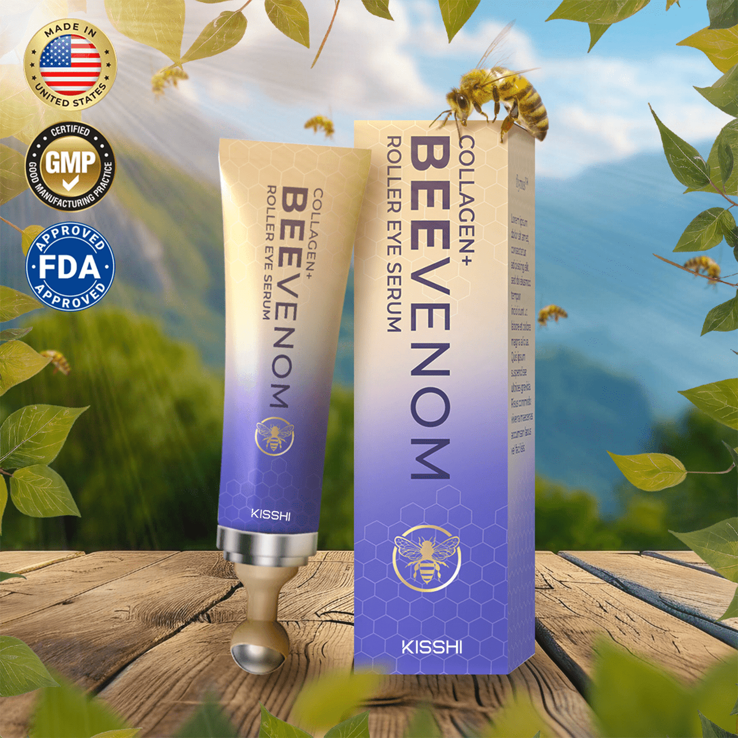 🐝 Kisshi™ Collagen+ Bee Venom Roller Eye Cream 🇺🇸 Dermatologist Approved