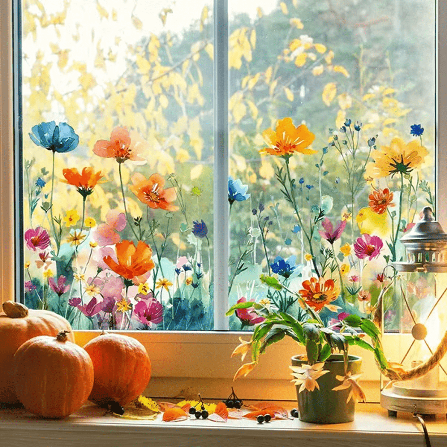 ✨LAST DAY 70% OFF - 💐Colorful Floral Bouquet Window Sticker🖼️(Cut to size freely)Ultra01