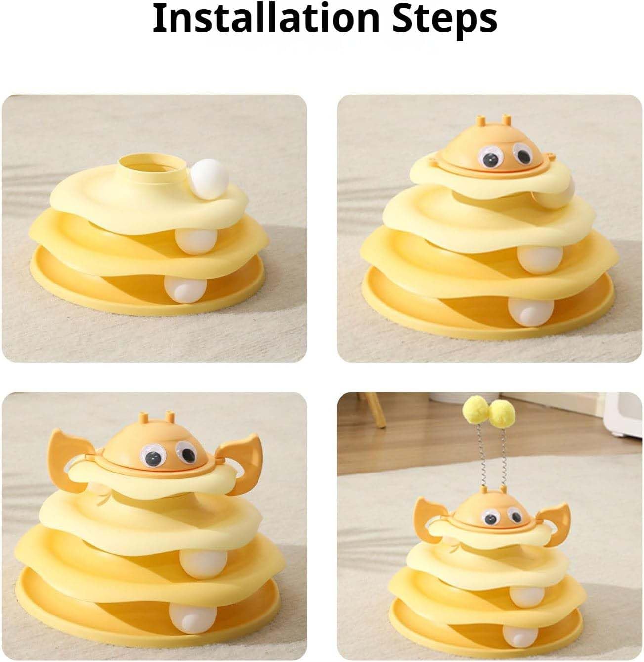 Interactive 3-Layer Cat Toy Tower with Rotating Bee and Rolling Ball