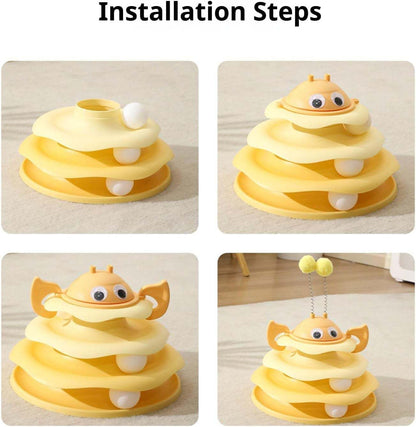 Interactive 3-Layer Cat Toy Tower with Rotating Bee and Rolling Ball