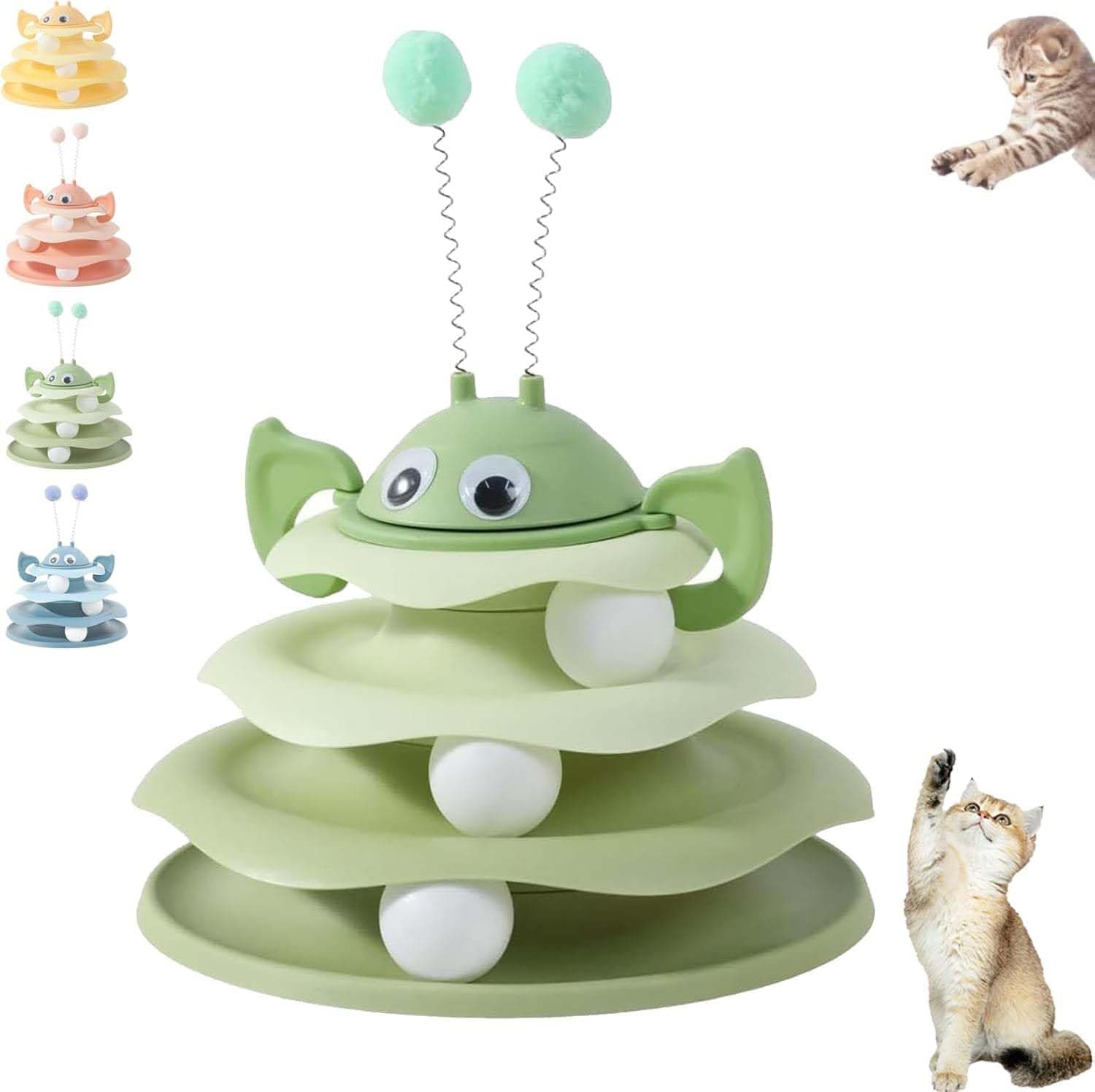 Interactive 3-Layer Cat Toy Tower with Rotating Bee and Rolling Ball