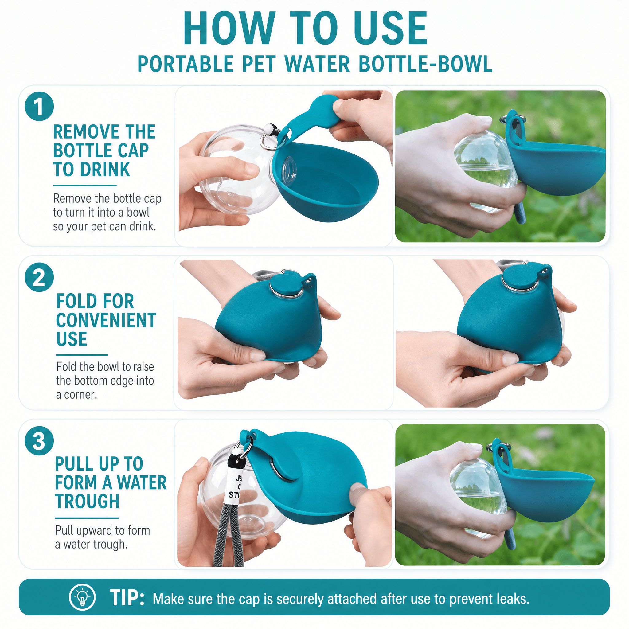 Portable Dog Water Bottle With Foldable Bowl