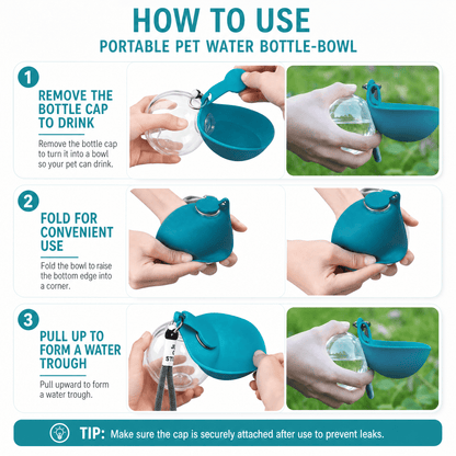 Portable Dog Water Bottle With Foldable Bowl