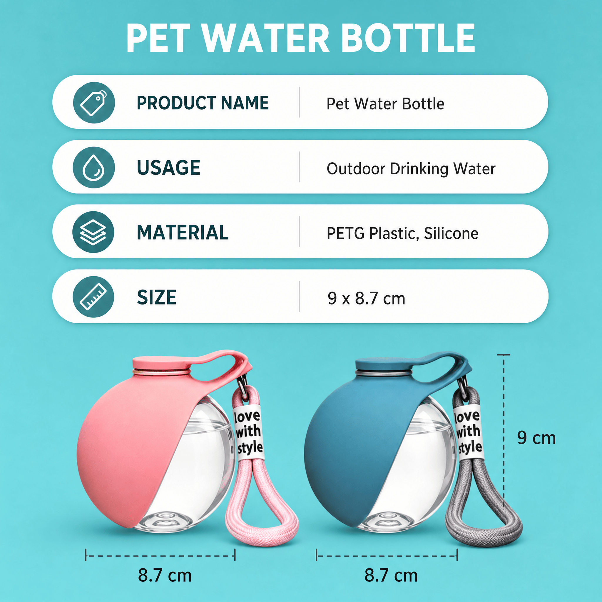 Portable Dog Water Bottle With Foldable Bowl