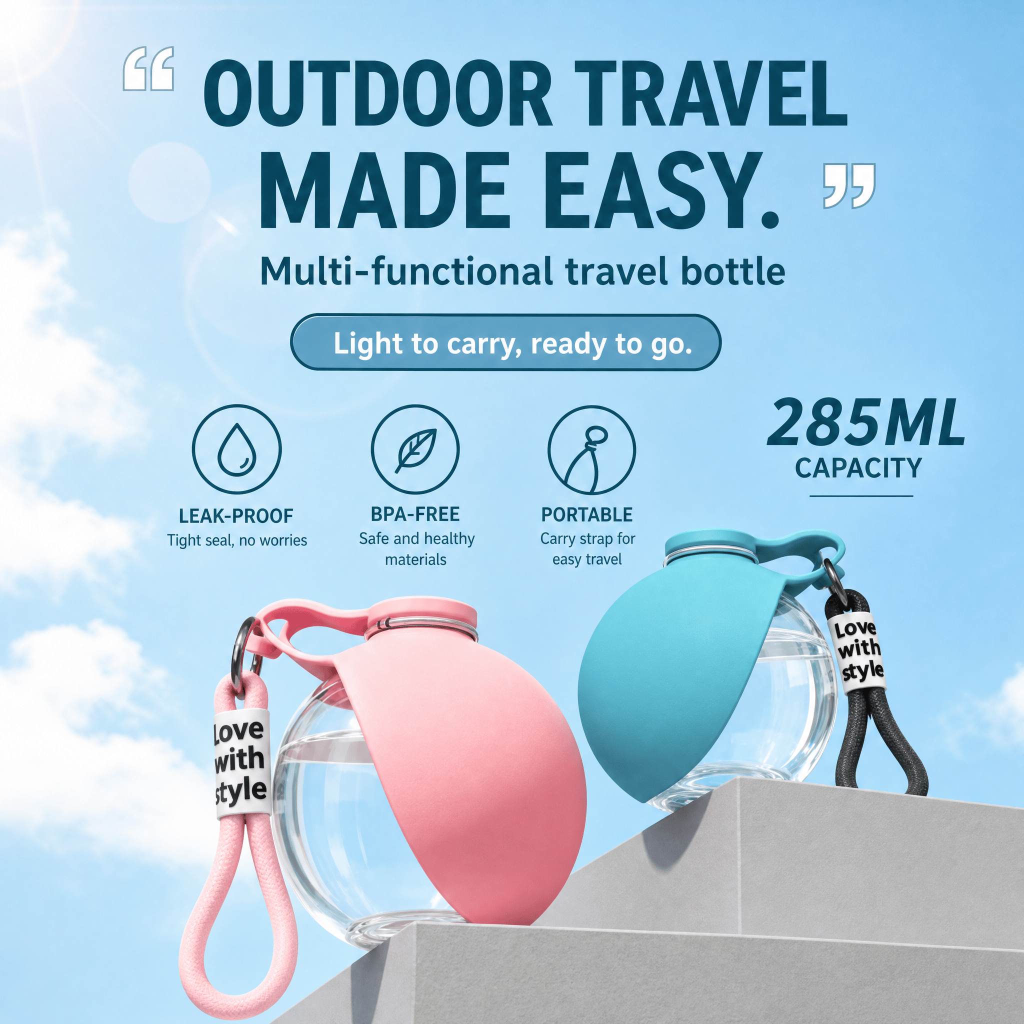 Portable Dog Water Bottle With Foldable Bowl
