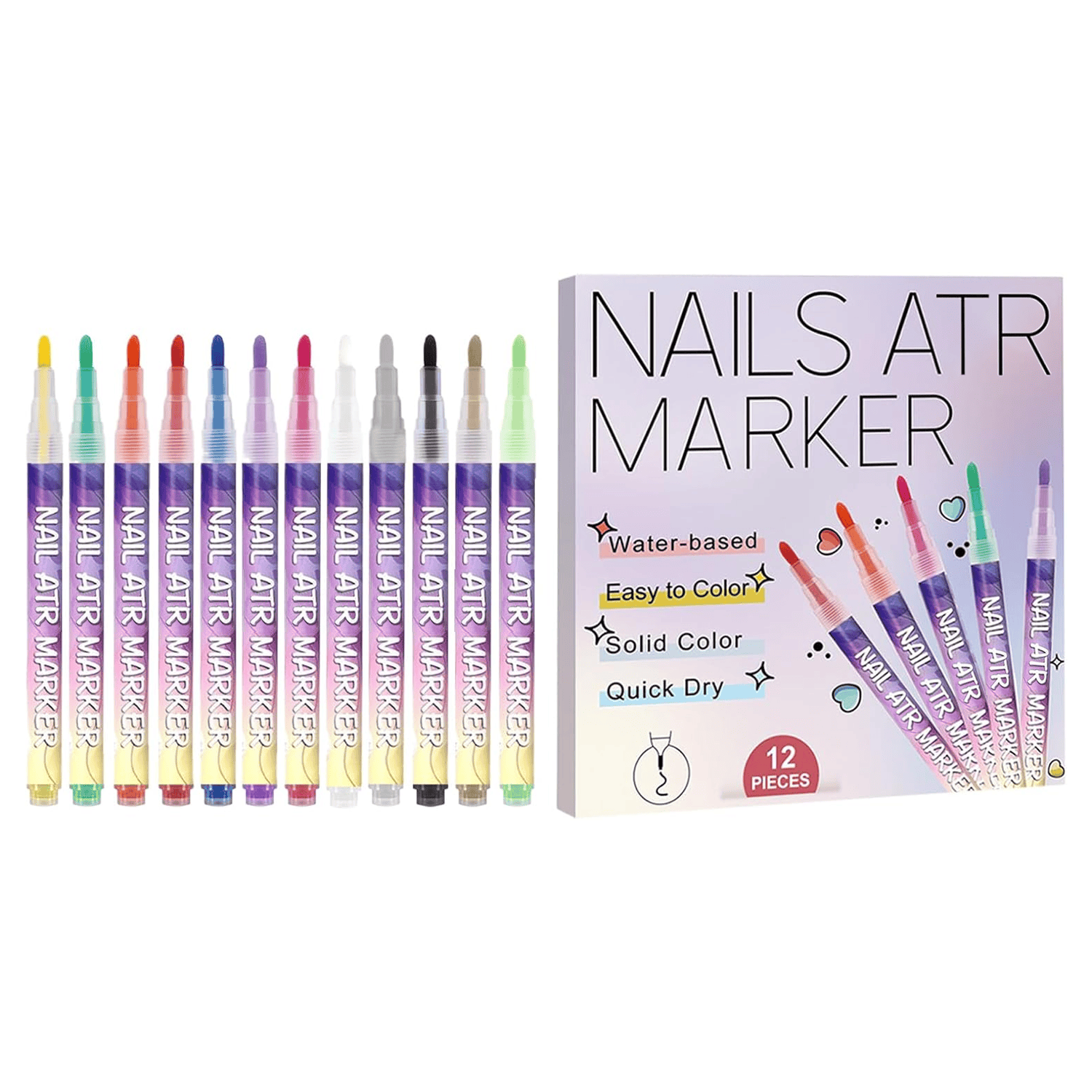 Nail Doodle Pens | Quick-Drying 3D Paint Beauty Supplies ACE | 12 Colors