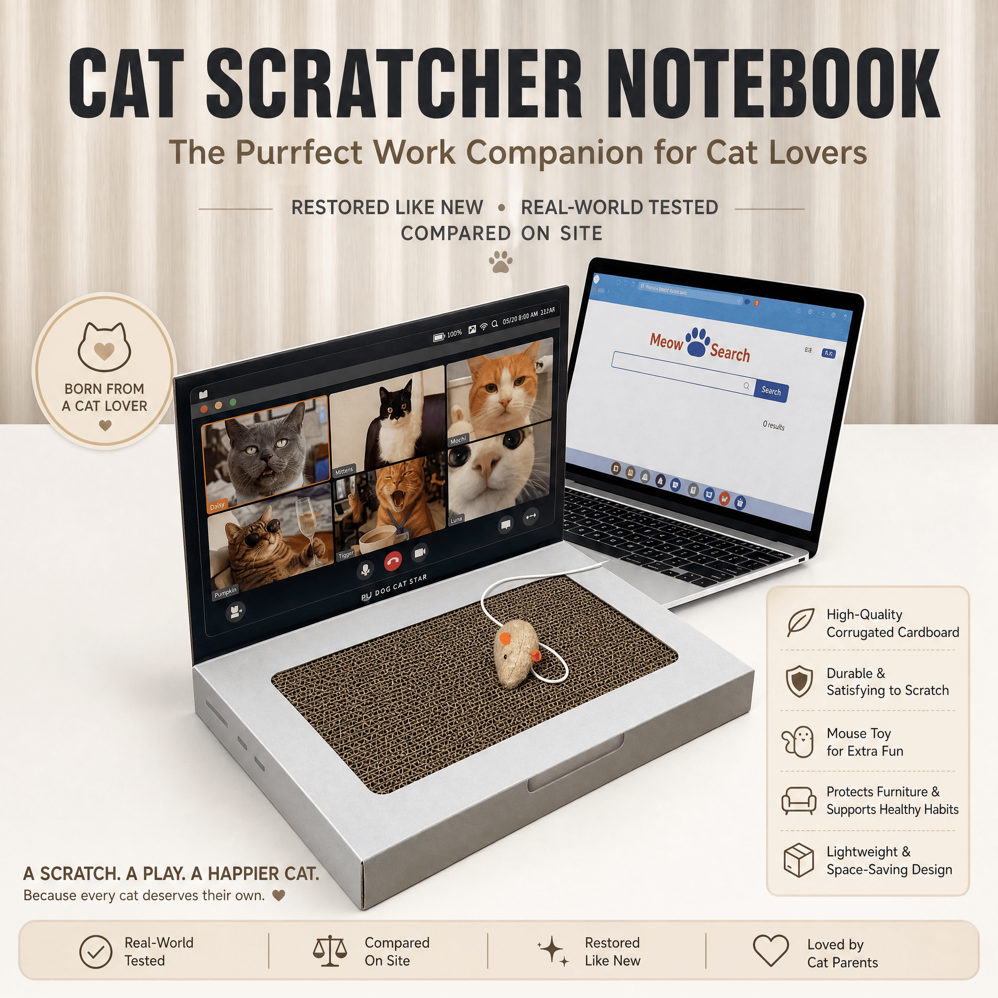 A Laptop Just for Your Cat.Keep your cat busy, happy, and away from your furniture with this cute laptop-shaped cat scratcher.
