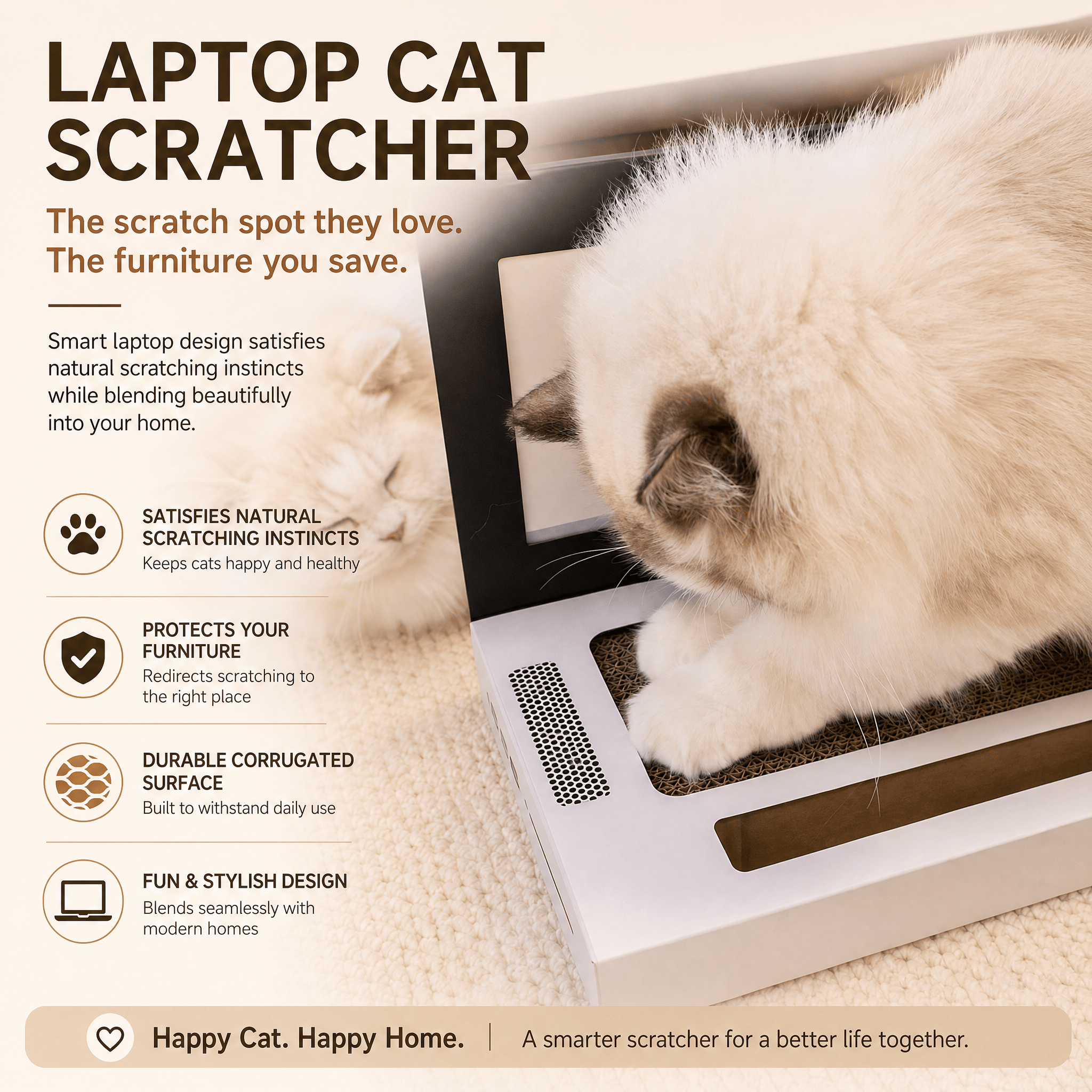 A Laptop Just for Your Cat.Keep your cat busy, happy, and away from your furniture with this cute laptop-shaped cat scratcher.
