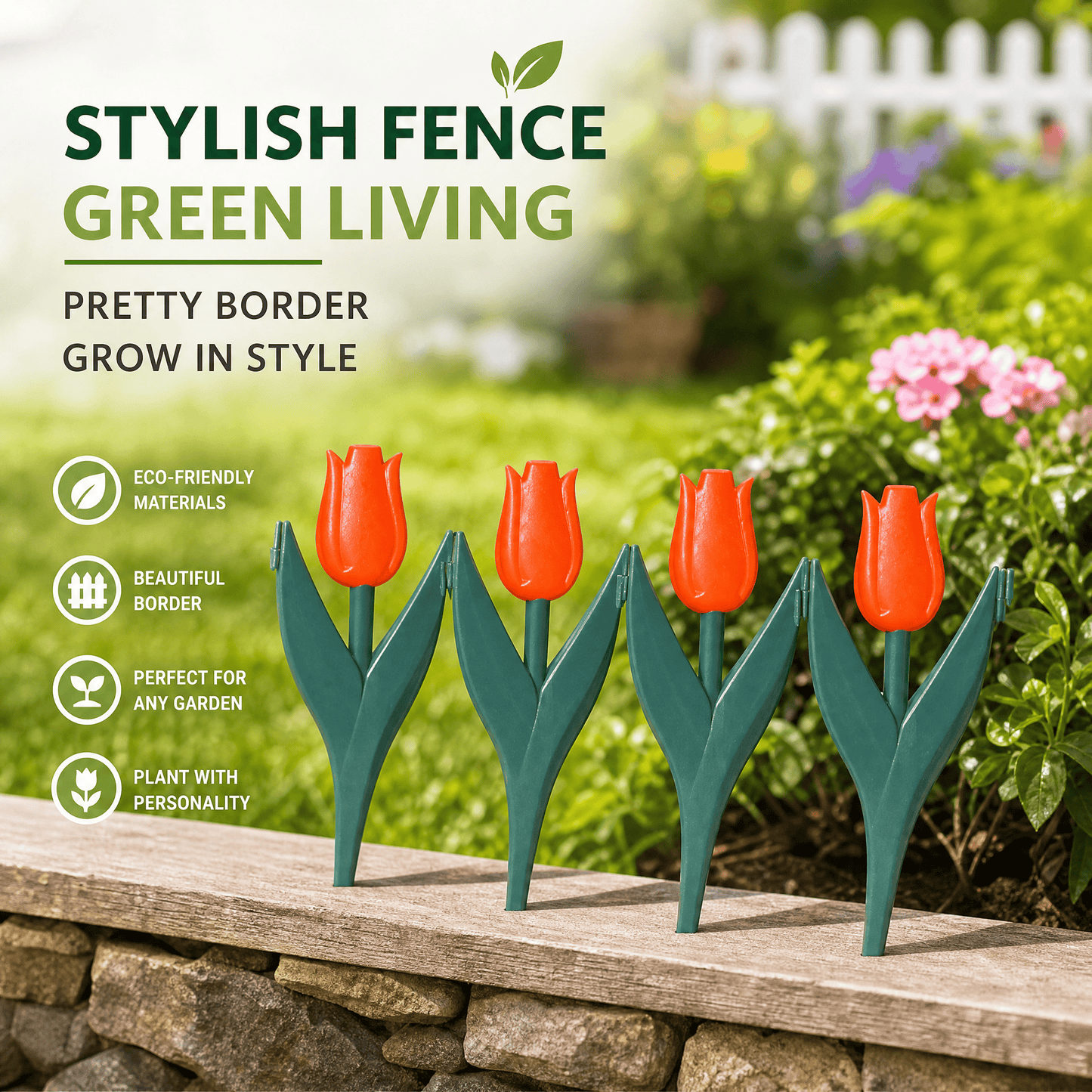 🌷 Artificial Tulip Flower Fence | Decorative Garden Border