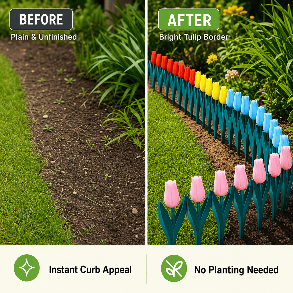🌷 Artificial Tulip Flower Fence | Decorative Garden Border