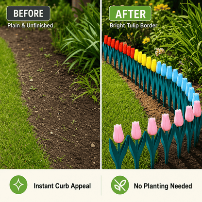 🌷 Artificial Tulip Flower Fence | Decorative Garden Border
