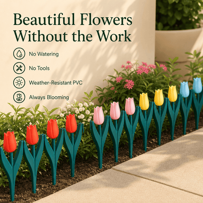 🌷 Artificial Tulip Flower Fence | Decorative Garden Border