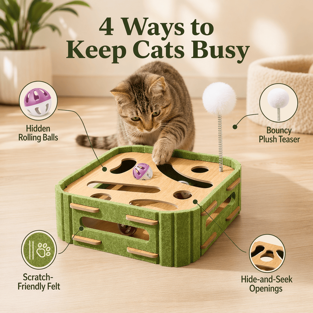 🔥 50% OFF 🐱 Interactive Cat Hide-and-Seek Toy Box with Felt Scratcher
