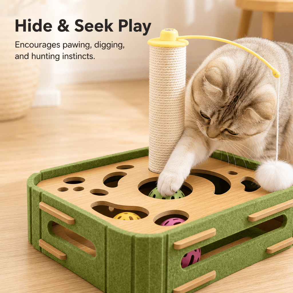🔥 50% OFF 🐱 Interactive Cat Hide-and-Seek Toy Box with Felt Scratcher