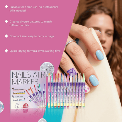 Nail Doodle Pens | Quick-Drying 3D Paint Beauty Supplies ACE | 12 Colors
