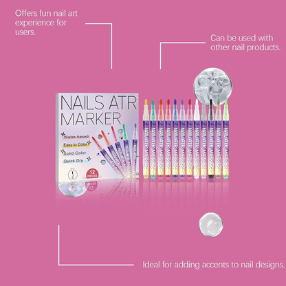 Nail Doodle Pens | Quick-Drying 3D Paint Beauty Supplies ACE | 12 Colors