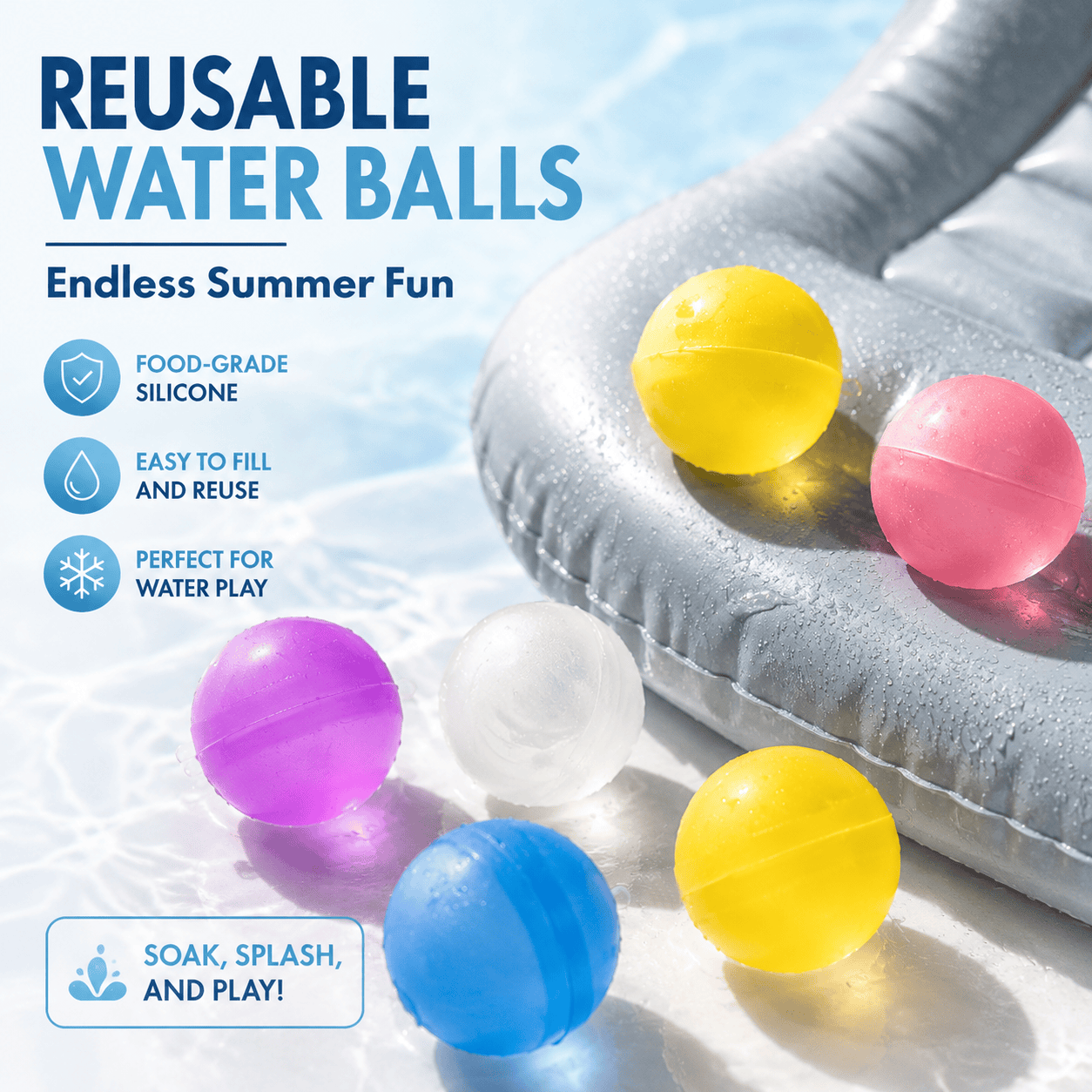 Reusable Magnetic-Free Silicone Water Ball