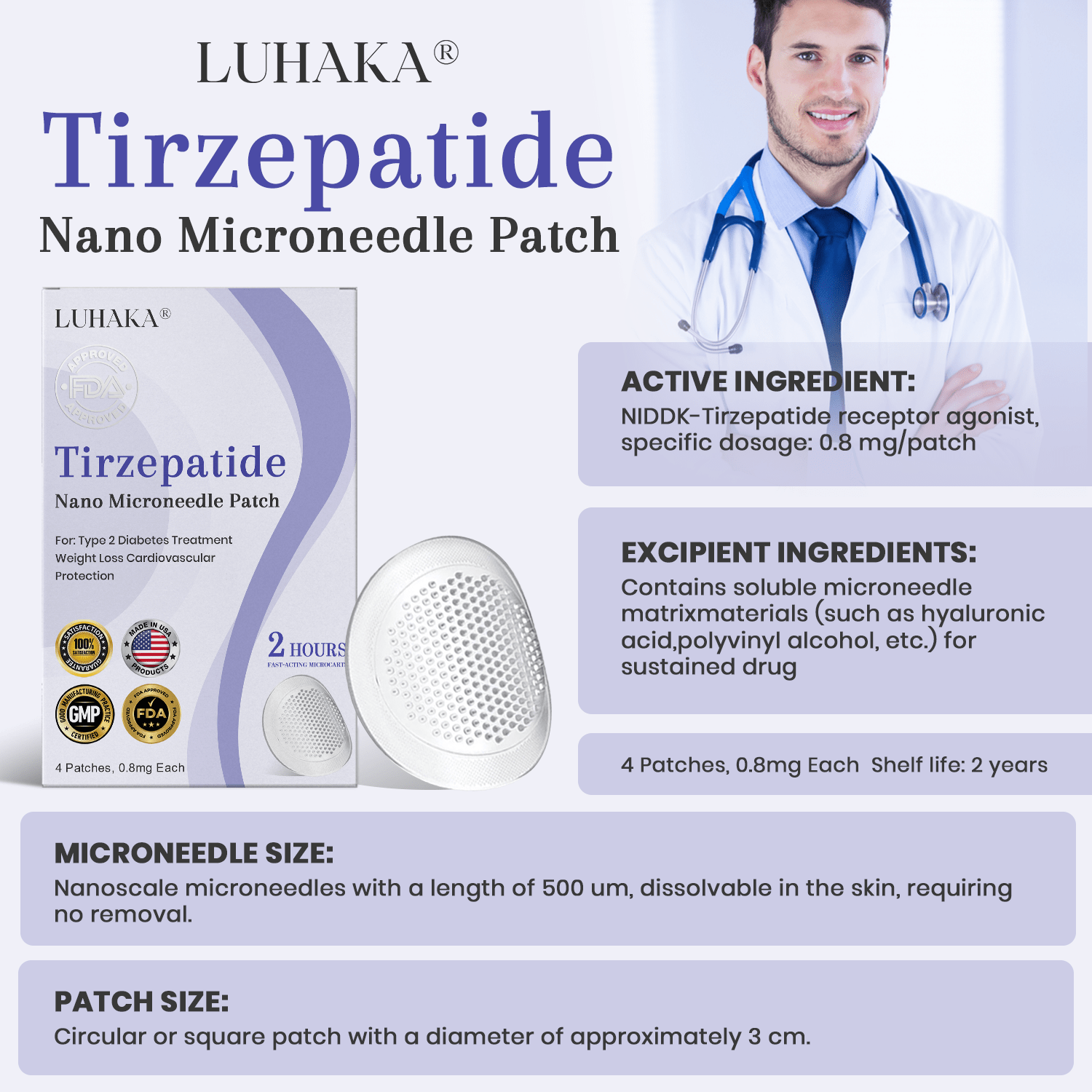 Luhaka NIDDK-Tirzepatide Nano Microneedle Patch 2 HealingPillar Luhaka NIDDK-Tirzepatide Nano Microneedle Patch 2 HealingPillar