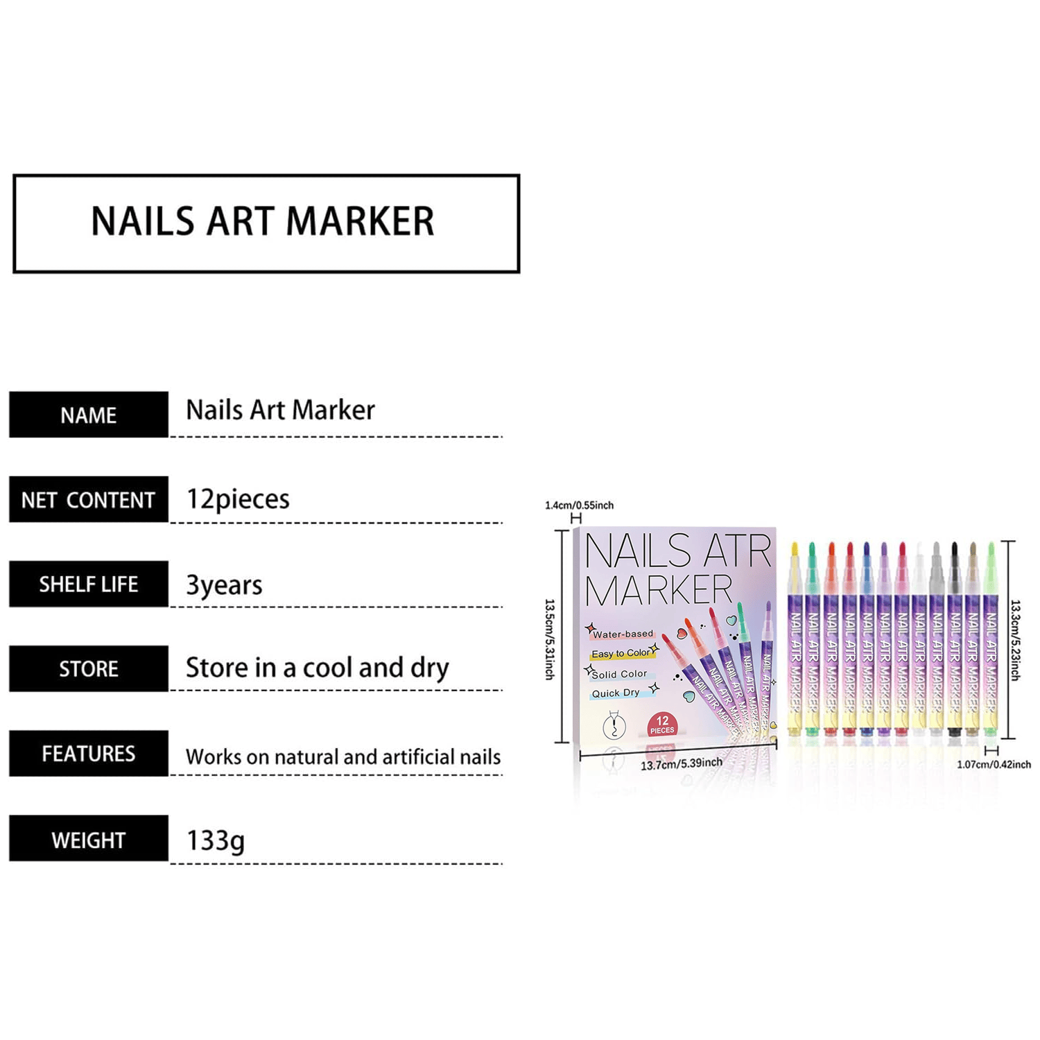 Nail Doodle Pens | Quick-Drying 3D Paint Beauty Supplies ACE | 12 Colors
