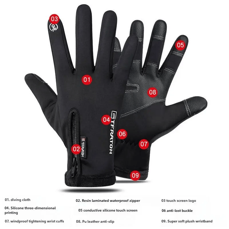 Outdoor Winter Gloves Touchscreen Windproof Full-Finger Fleece Lined for Men Women Sports Travel Daily Activities Unisex ACE 1