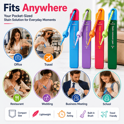 Portable Instant Stain Remover Pen for Clothes, Travel-Friendly Spot Cleaner with Built-in Brush Applicator, Quick Treatment for Coffee, Wine, Sauce, Makeup & Everyday Fabric Stains