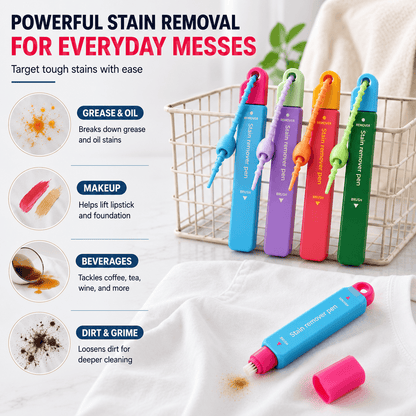Portable Instant Stain Remover Pen for Clothes, Travel-Friendly Spot Cleaner with Built-in Brush Applicator, Quick Treatment for Coffee, Wine, Sauce, Makeup & Everyday Fabric Stains