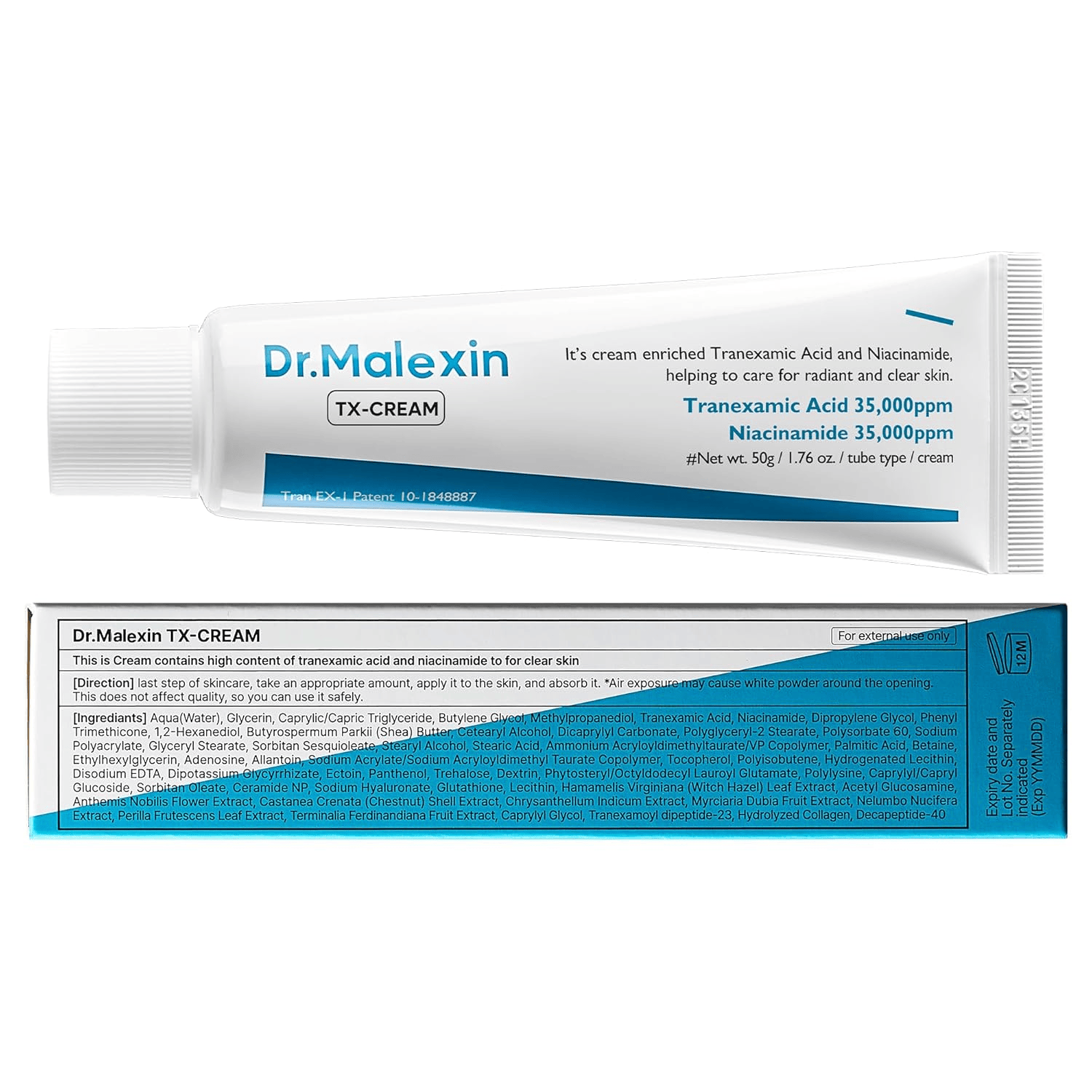 DR.Malexin TX Tranexamic Acid CREAM | Skin freckle Cream, Blemishes, Anti-pigmetation korean skin care | Korean Cosmetics | 1.7 fl oz (50 ml)