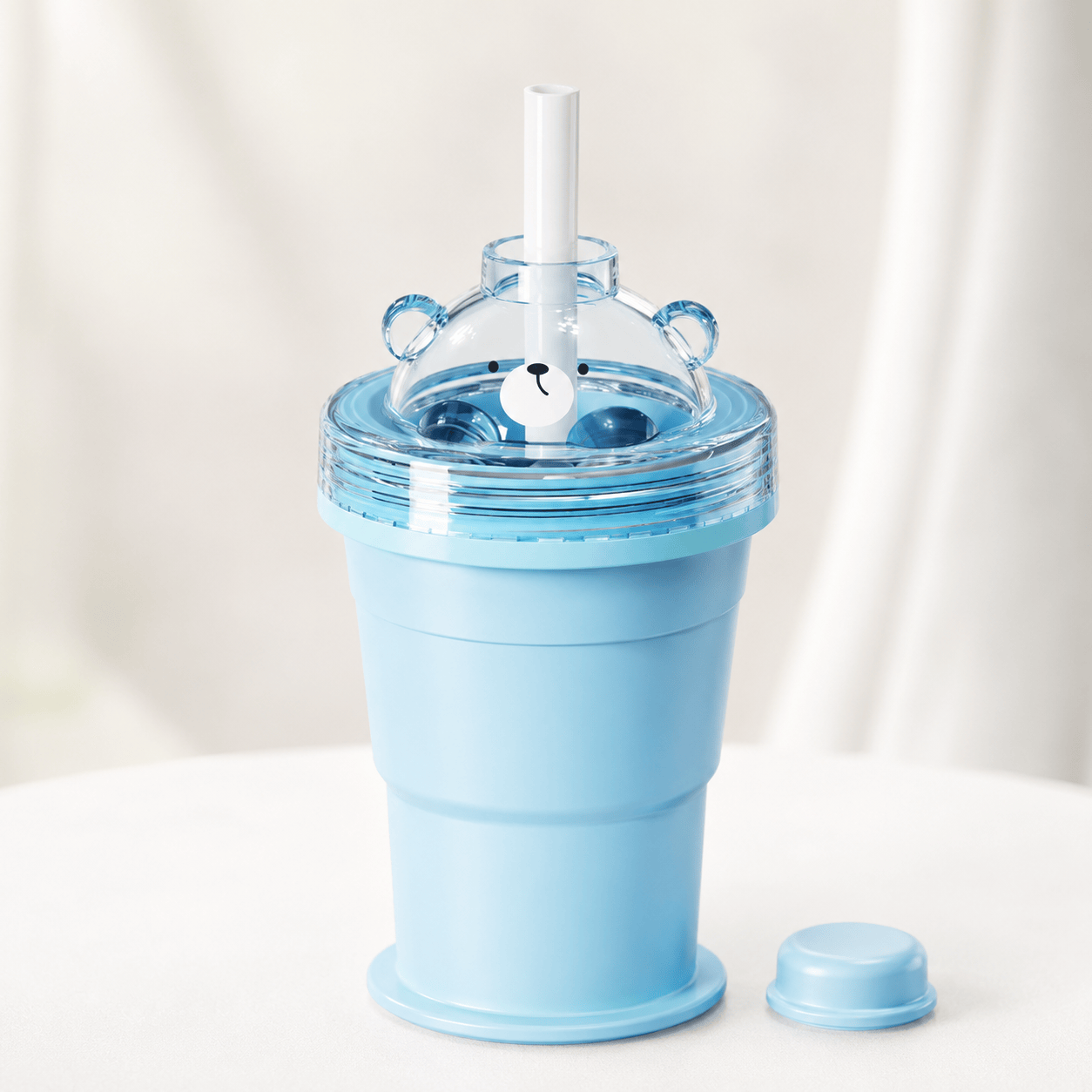 2-in-1 Foldable Ice Ball Cup with Built-in Straw