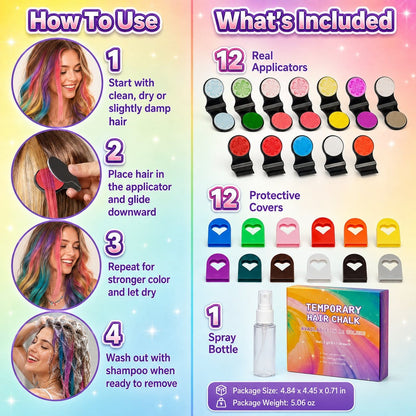 ⏳🔥LIMITED-TIME 50% OFF! ⏰🌈 12-Color Temporary Hair Chalk Applicator Set