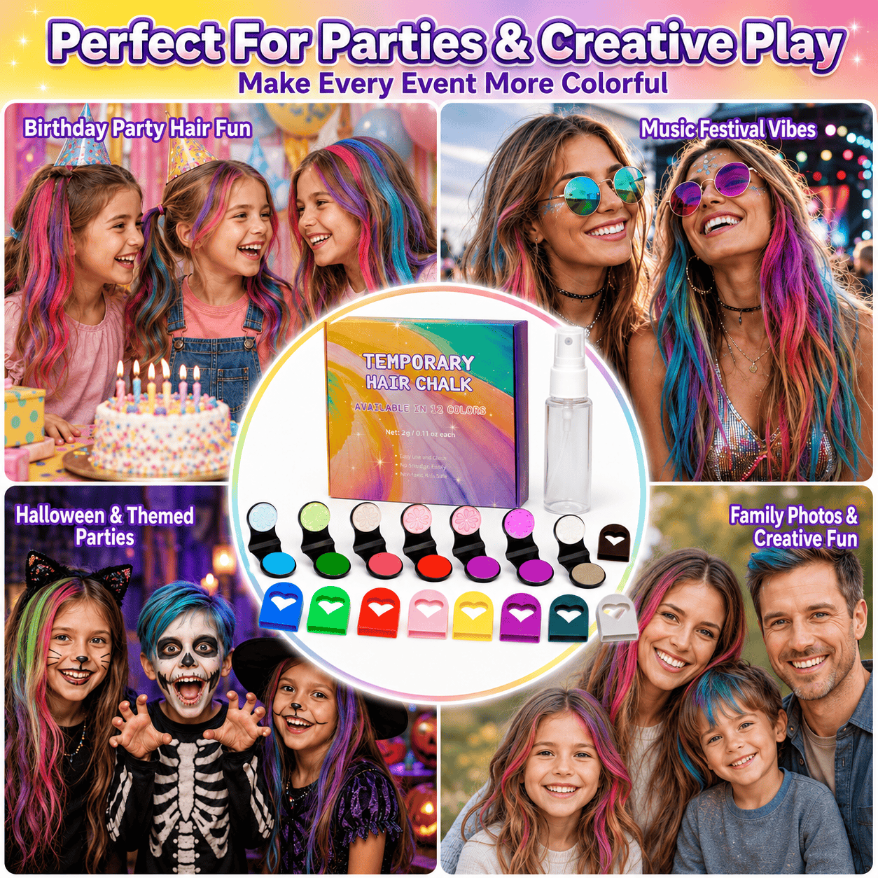⏳🔥LIMITED-TIME 50% OFF! ⏰🌈 12-Color Temporary Hair Chalk Applicator Set