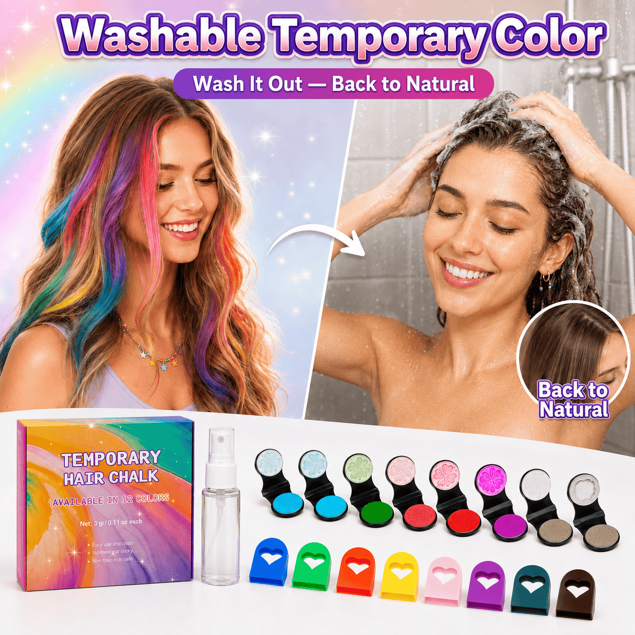 ⏳🔥LIMITED-TIME 50% OFF! ⏰🌈 12-Color Temporary Hair Chalk Applicator Set