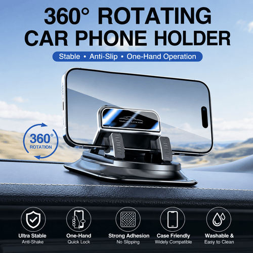 360° Rotating Car Phone Holder – Stable Grip • One-Hand Operation • Anti-Slip Protection 1
