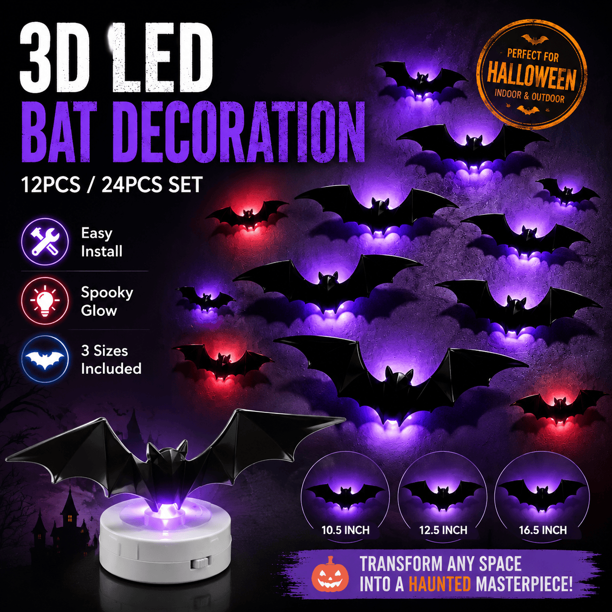 🦇Halloween 3D LED Bat Light Decorations
