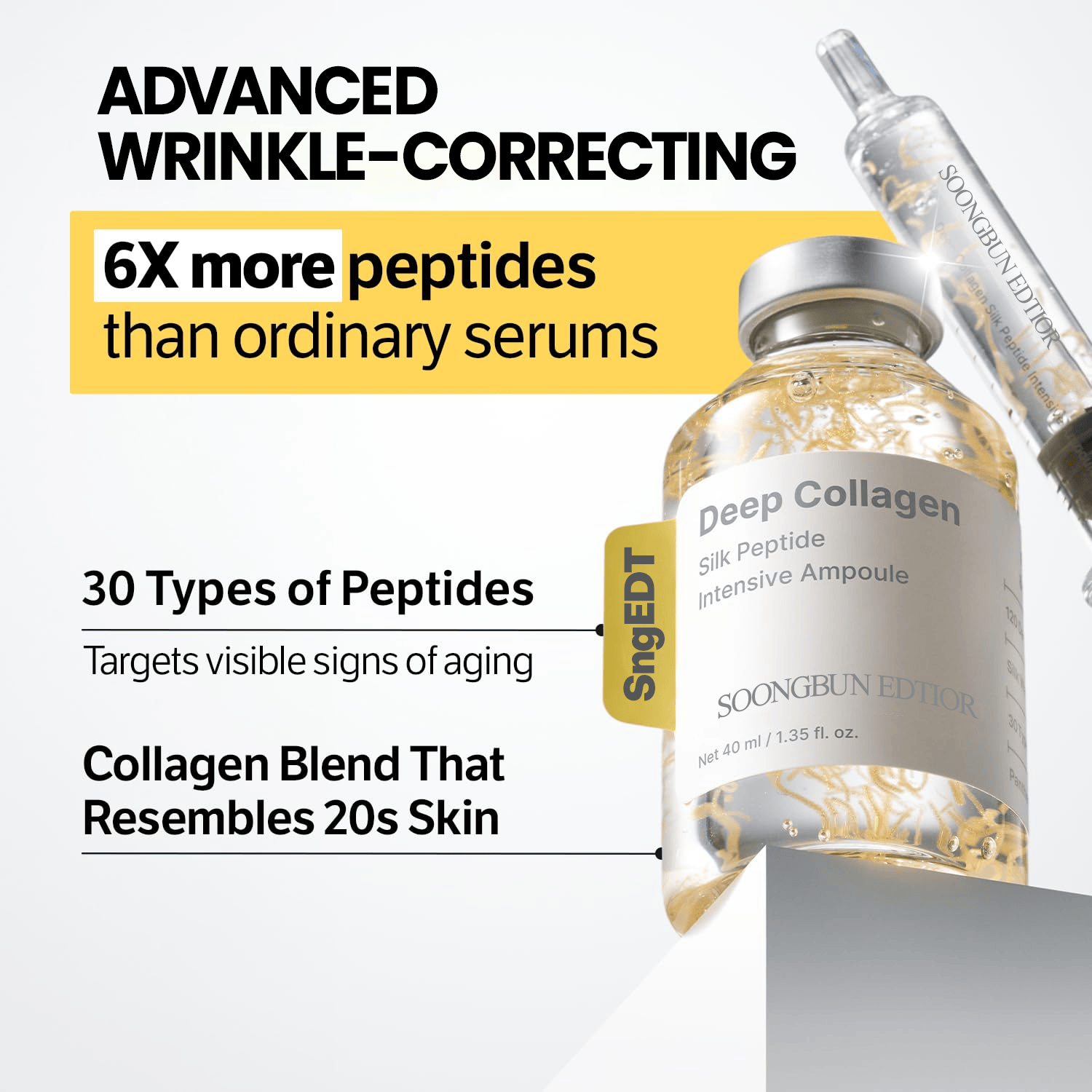 Silk Peptide Intensive Lifting Ampoule ACE | Korean Anti-Aging Serum for Face with Collagen & 30 Peptide Complex | Skin Tightening & Firming (Botox Effect) | 72H Hydration