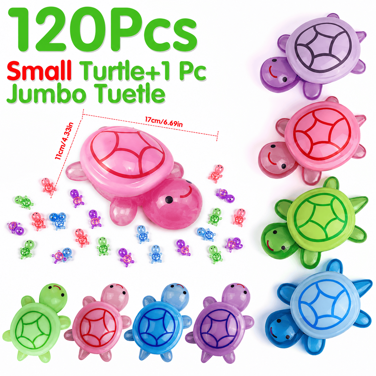 120Pcs Small Turtle+1 Pc Jumbo Pink Tuetles