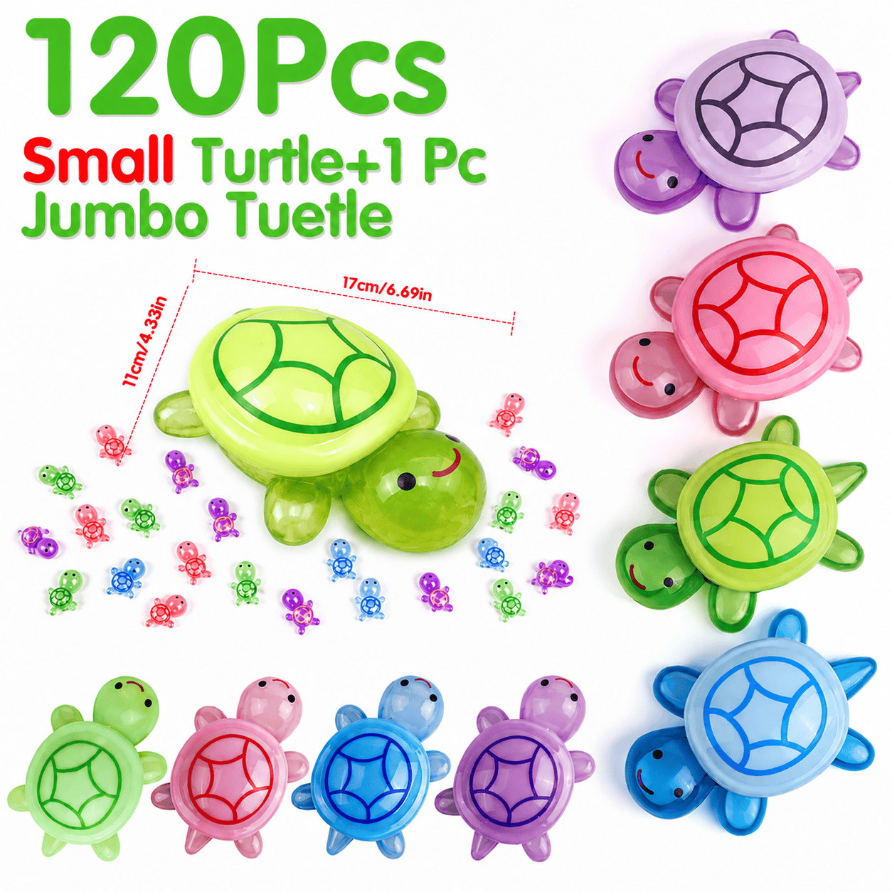 120Pcs Small Turtle+1 Pc Jumbo Green Turtle