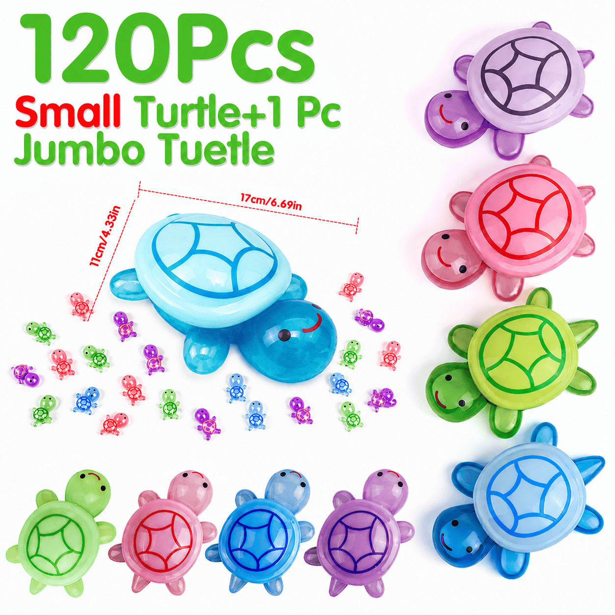 120Pcs Small Turtle+ 1 Pc Jumbo Blue Tuetles