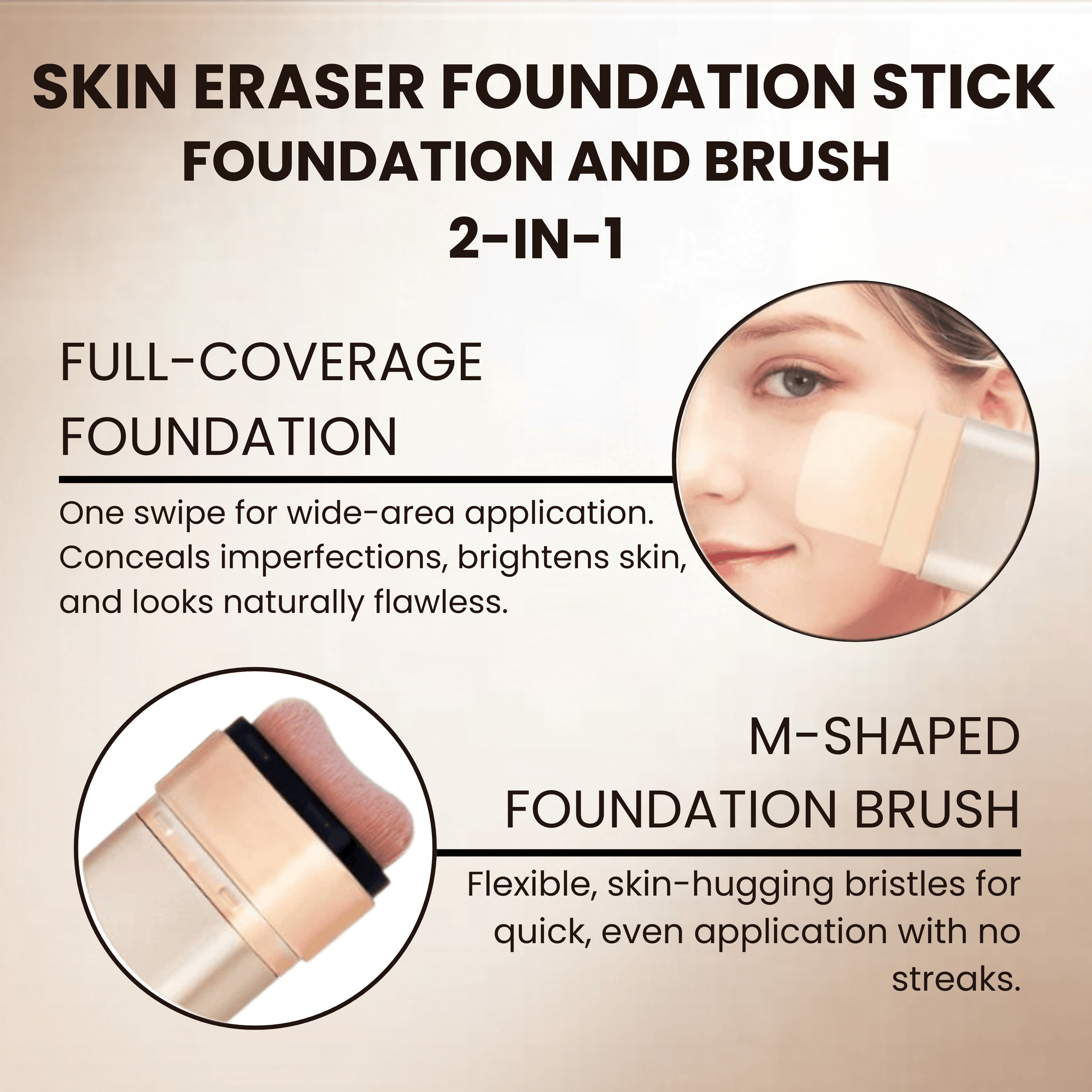 QINAWHITE Luminous Dual Ended Concealer Foundation Stick With Built In Brushes