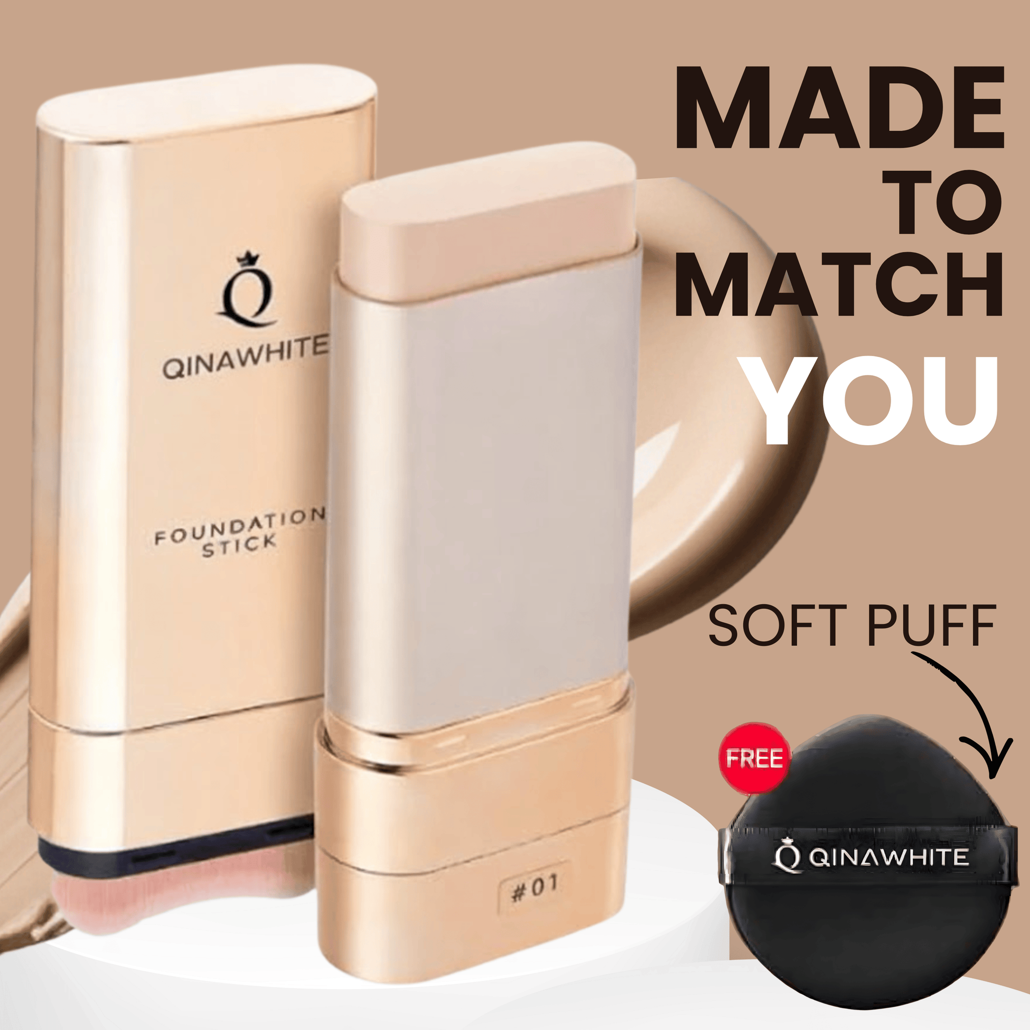 QINAWHITE Luminous Dual Ended Concealer Foundation Stick With Built In Brushes