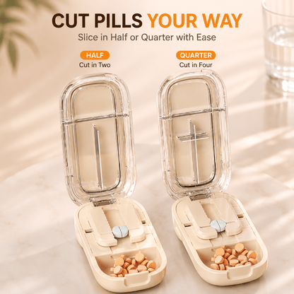 Upgrade-Designed Compact 3-in-1 Pill Splitter Organizer