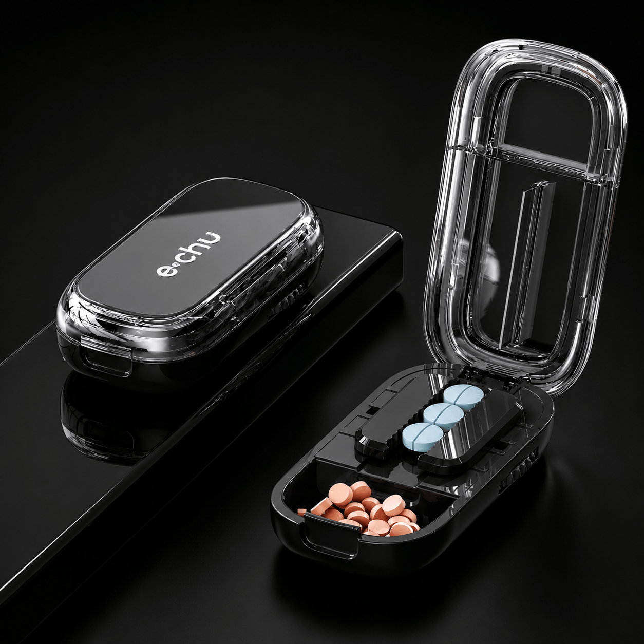 Upgrade-Designed Compact 3-in-1 Pill Splitter Organizer