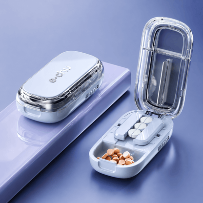 Upgrade-Designed Compact 3-in-1 Pill Splitter Organizer