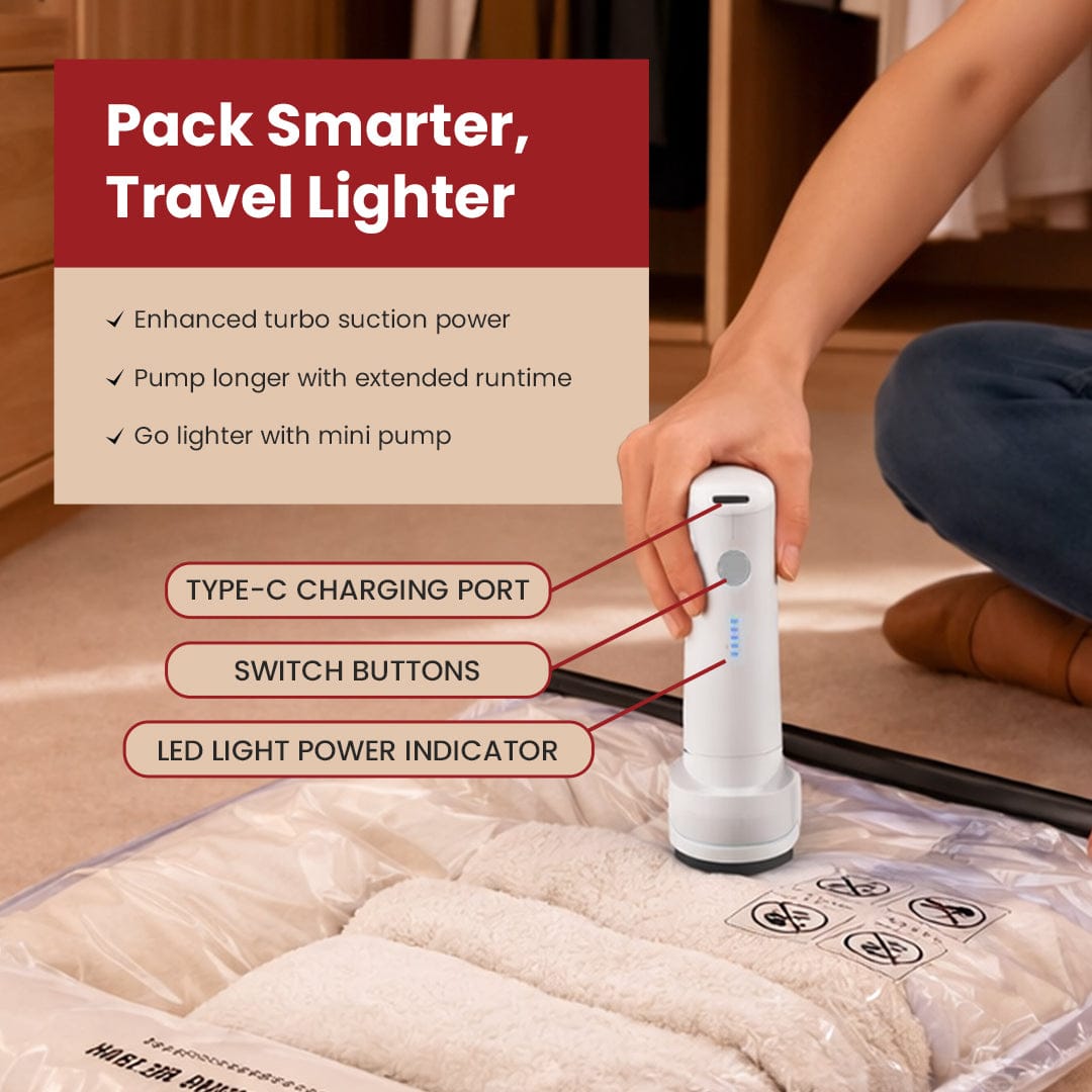 SNOPRID Cordless Travel Vacuum Storage Compression Bag Set