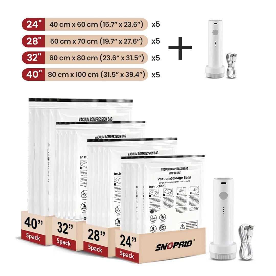 SNOPRID Cordless Travel Vacuum Storage Compression Bag Set
