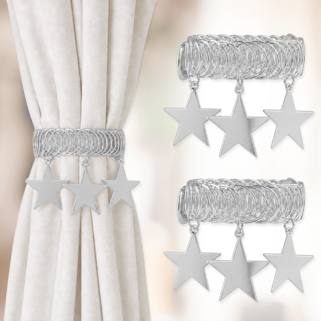 20 Pairs 🌟𝐆𝐈𝐅𝐓🎁 1 Pair Star Spring-loaded Curtain Tiebacks (Silver) 🎁