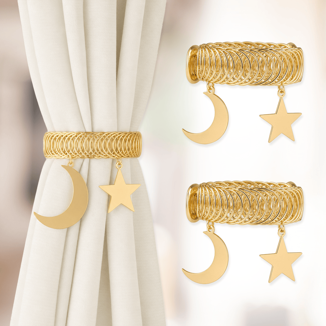 10 Pairs  🌟𝐆𝐈𝐅𝐓🎁 1 Pair Stars & Moon Spring-loaded Curtain Tiebacks (Gold) 🎁