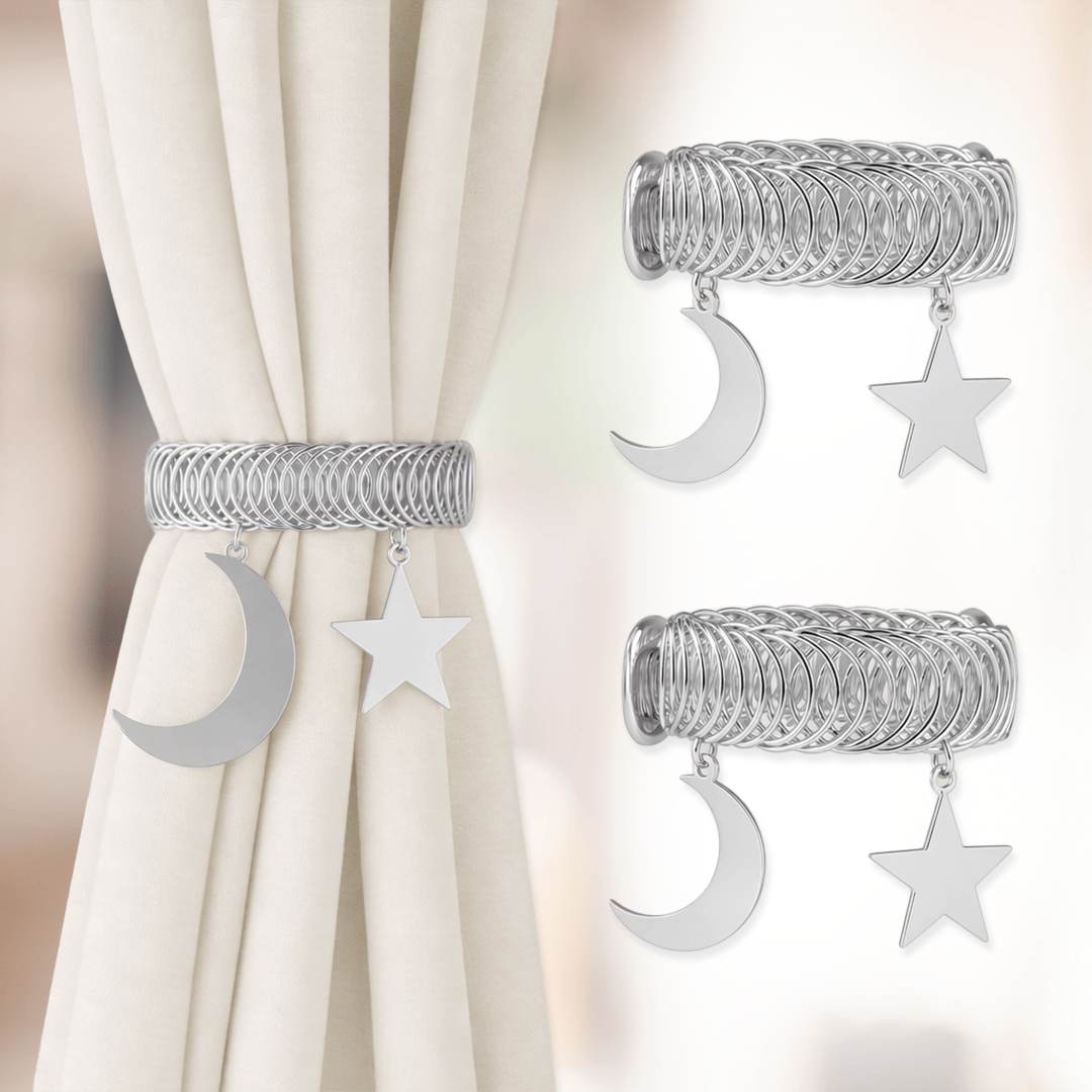 10 Pairs 🌟𝐆𝐈𝐅𝐓🎁 1 Pair Stars & Moon Spring-loaded Curtain Tiebacks (Silver) 🎁